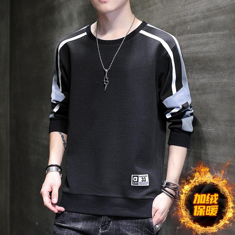 

Новая весенне-осенняя футболка с длинным рукавом и круглым вырезом, утолщенный топ с плюшем, свободная толстовка XL чёрный