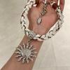Coarse Braid Rope Weave Choker Exaggerated Wide Clavicle Chain Sunflower Pendant Necklace  Holiday
