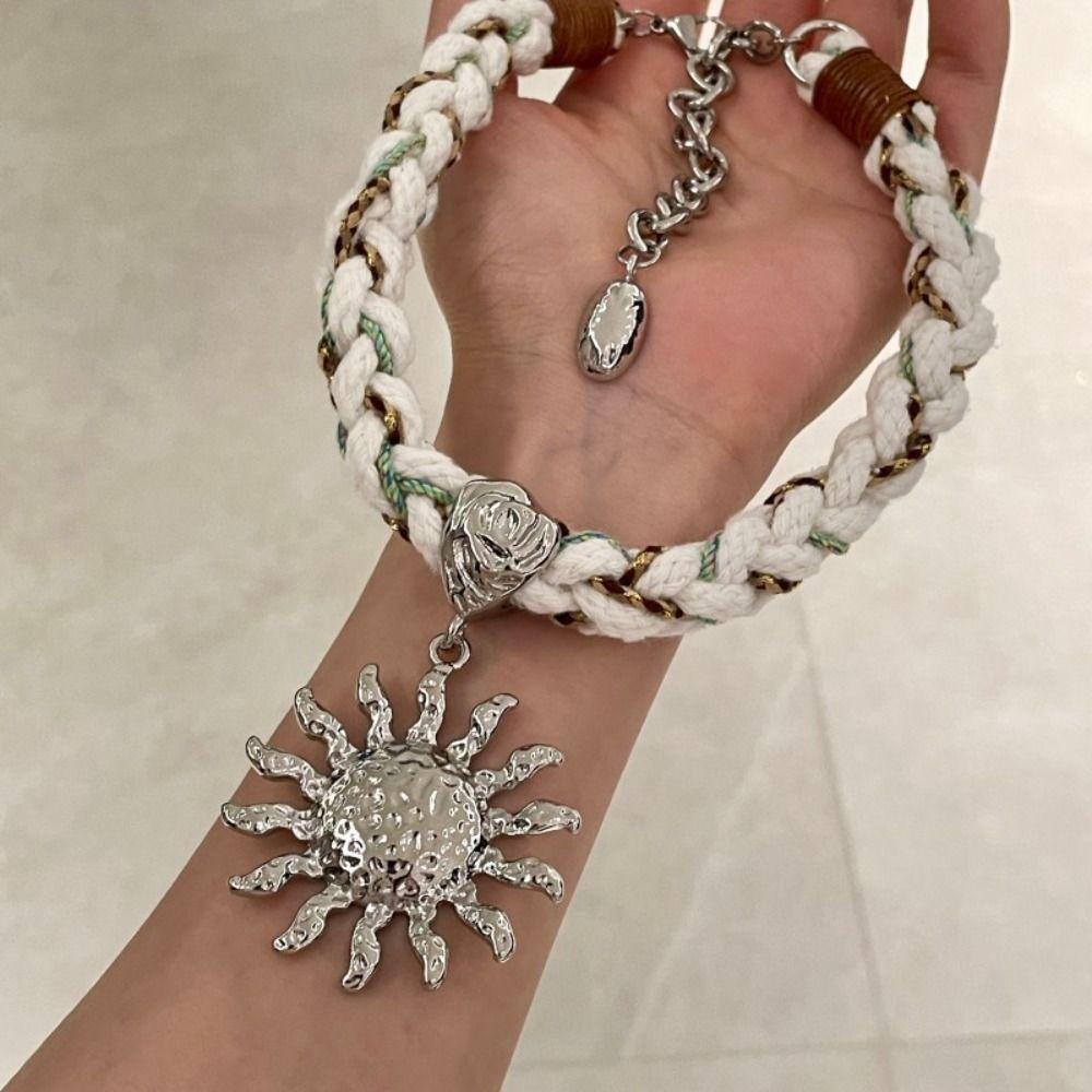 Coarse Braid Rope Weave Choker Exaggerated Wide Clavicle Chain Sunflower Pendant Necklace  Holiday