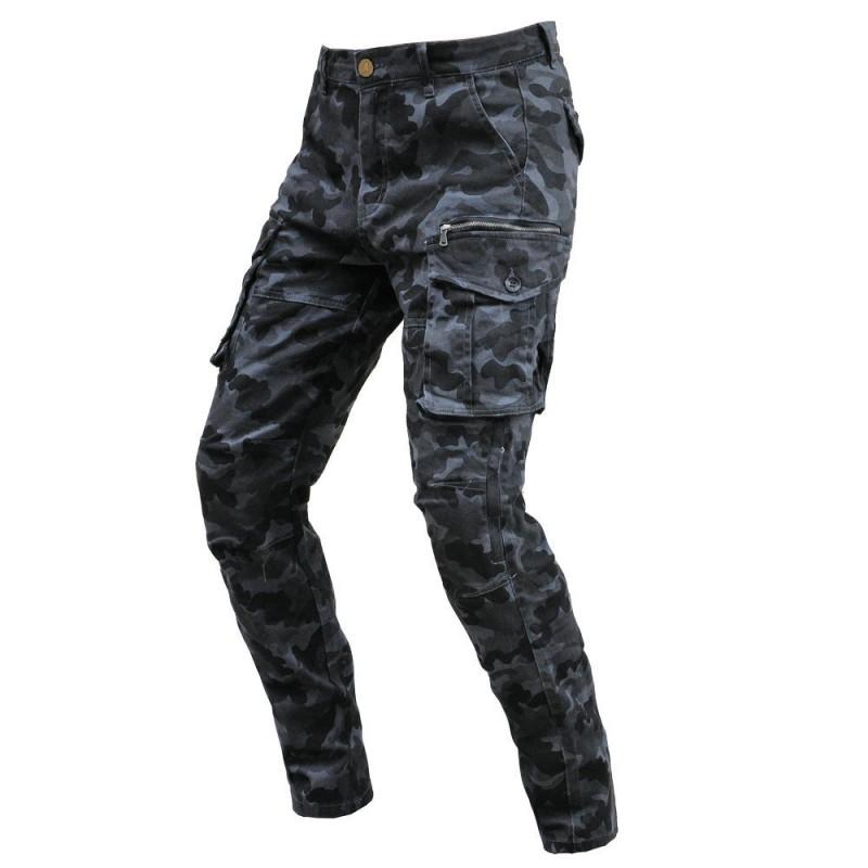 Mens Motorcycle Riding Pants With Multi Pockets Breathable Camo Cargo Trousers Protective Gear Compatible