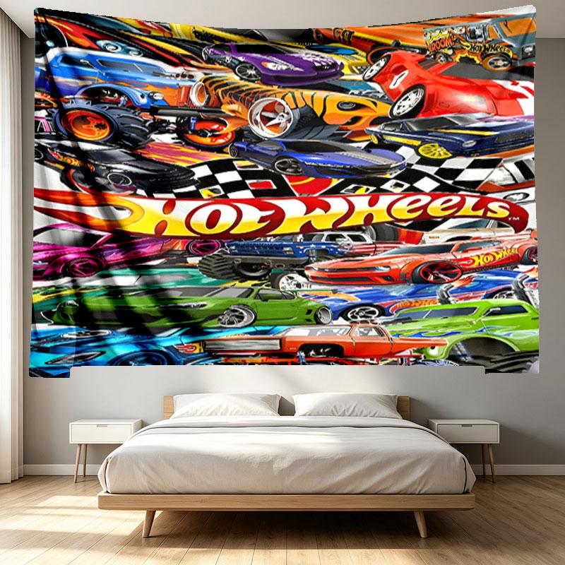 Hot Wheels Print Tapestry - Portable Wall Decor Cloth, for Home, Dorm, Travel, Bedroom, Living Room - Ideal Birthday Housewarming Gift