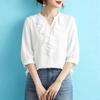 ZANZEA Women Ruffles V-Neck Solid Color Casual 3/4 Sleeve Blouse