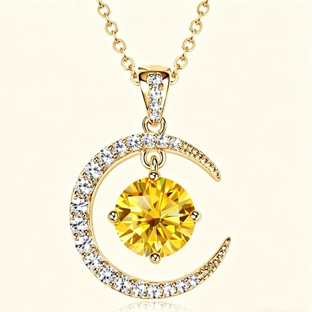 8mm Fashion Crescent Moissanite S925 Sterling Silver Necklace High End Unique Dynamic Pendant Clavicle Chain For Women