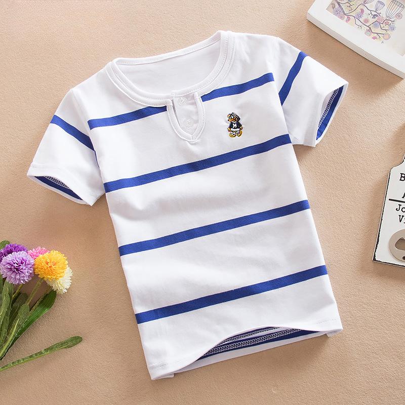 

Детская летняя детская одежда, футболка из чистого хлопка, двойной воротник, круглый вырез, короткий рукав, полосатая форма для детского сада, ученики 120cm