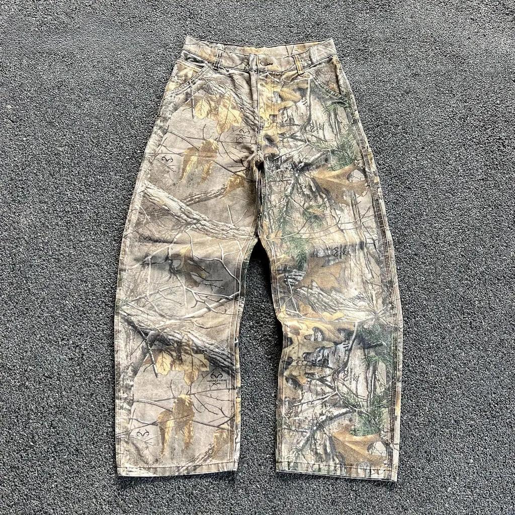 Leaf Print Jeans 2000s USA 2000s Retro Oversized Hip Hop Streetwear Goth Fashion Loose Casual Pants