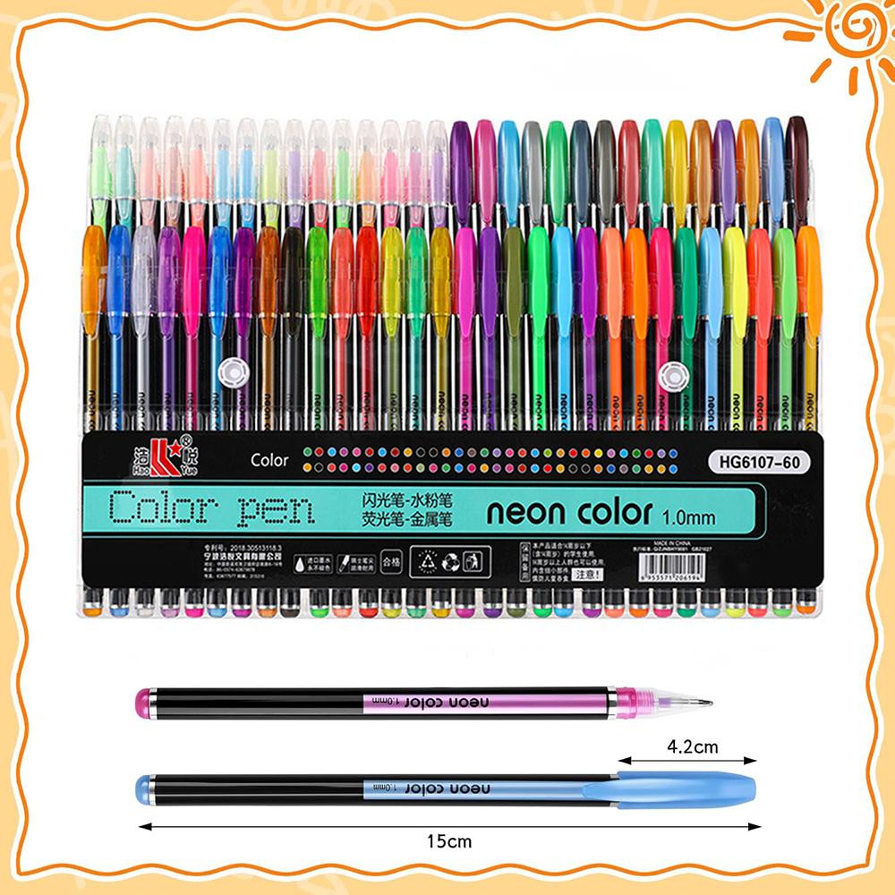 Penne Gel Glitterate 12-60 Colori Metalliche Neon per Libri da Colorare Disegno Scarabocchi Artigianato Scrapbooking Diari Cancelleria Scolastica