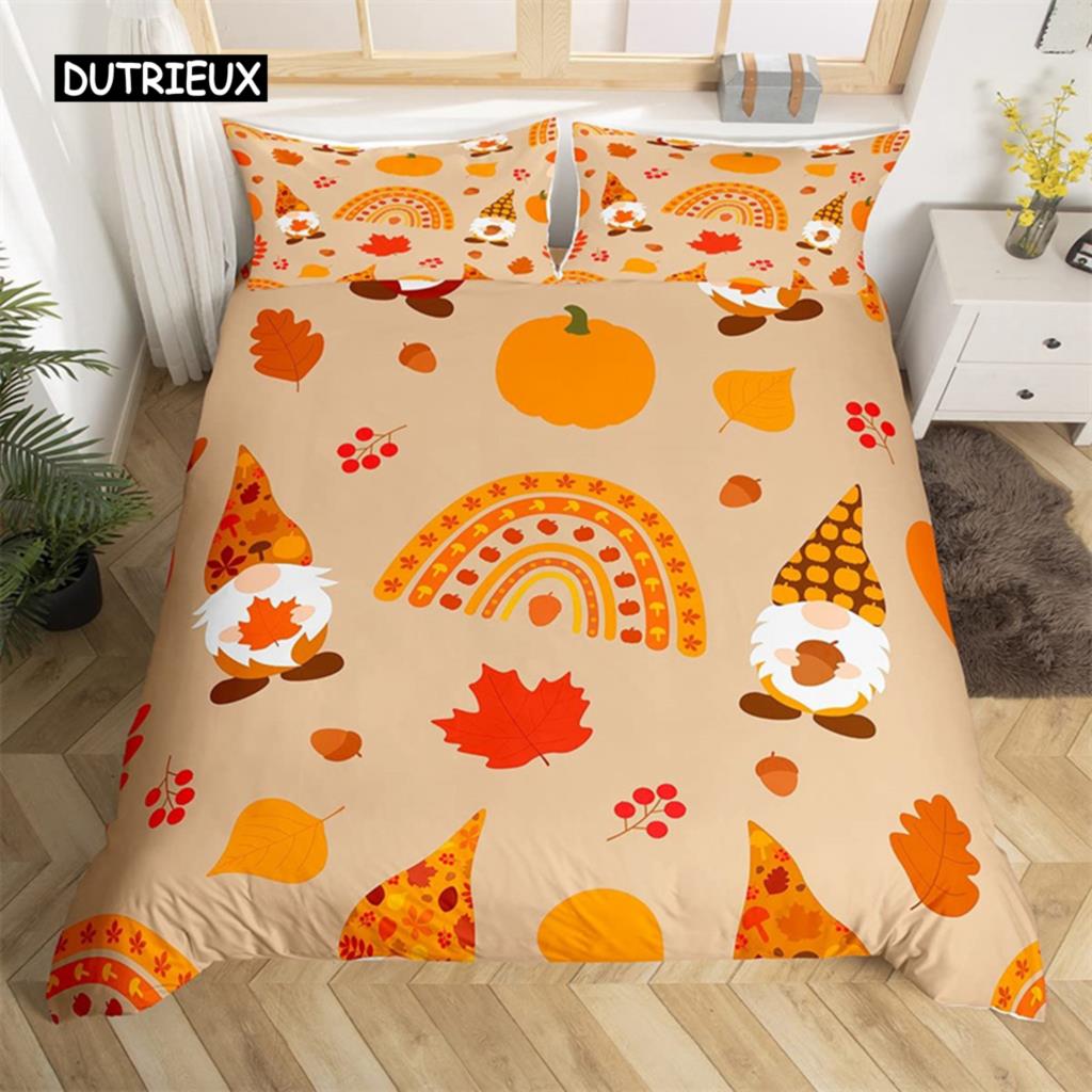 Turkey Maple Leaves Duvet Cover King Thanksgiving Pumpkin Bedding Set Microfiber Farmhouse Autumn Harvest Theme Comforter Cover