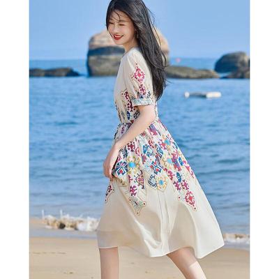 Demana Robe Midi à Manches Moyennes Imprimé Floral Français Romantique