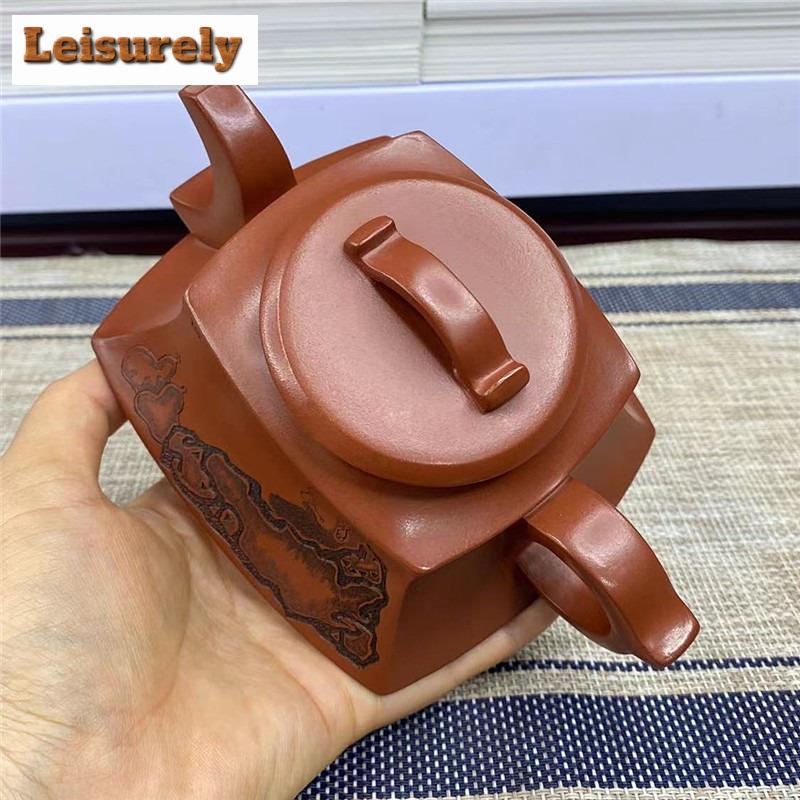 300ml Authentic Yixing Purple Clay Teapot Handmade Square Dharma Pot Raw Ore Dragon's Blood Sand Mud Kettle Chinese Zisha Teaset