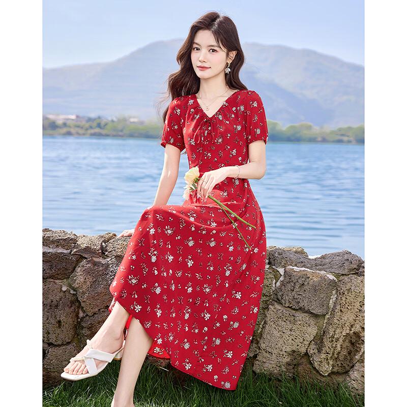 Elegant Vacation Print Short Sleeve Midi Dress