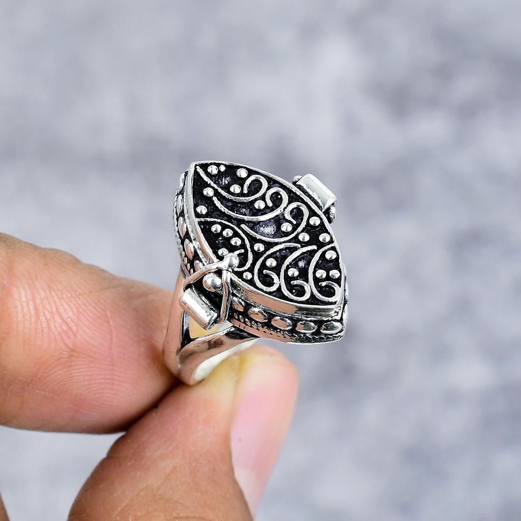 Vintage Look Gemstone Handmade 925 Sterling Silver Jewelry Ring Size 8.5 M-2665