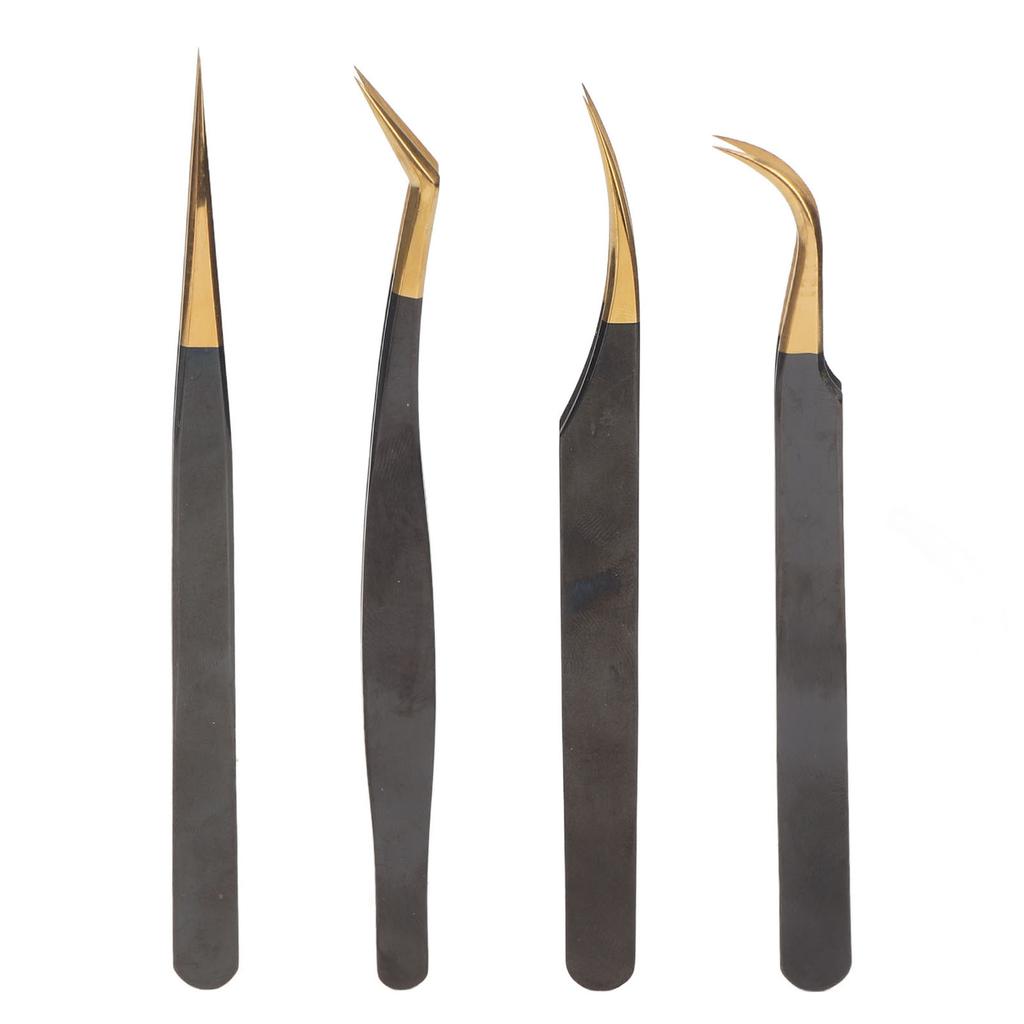 4pcs Eyelashes Extension Tweezer Curved Straighted Tip Stainless Steel False Eyelashes Applicator