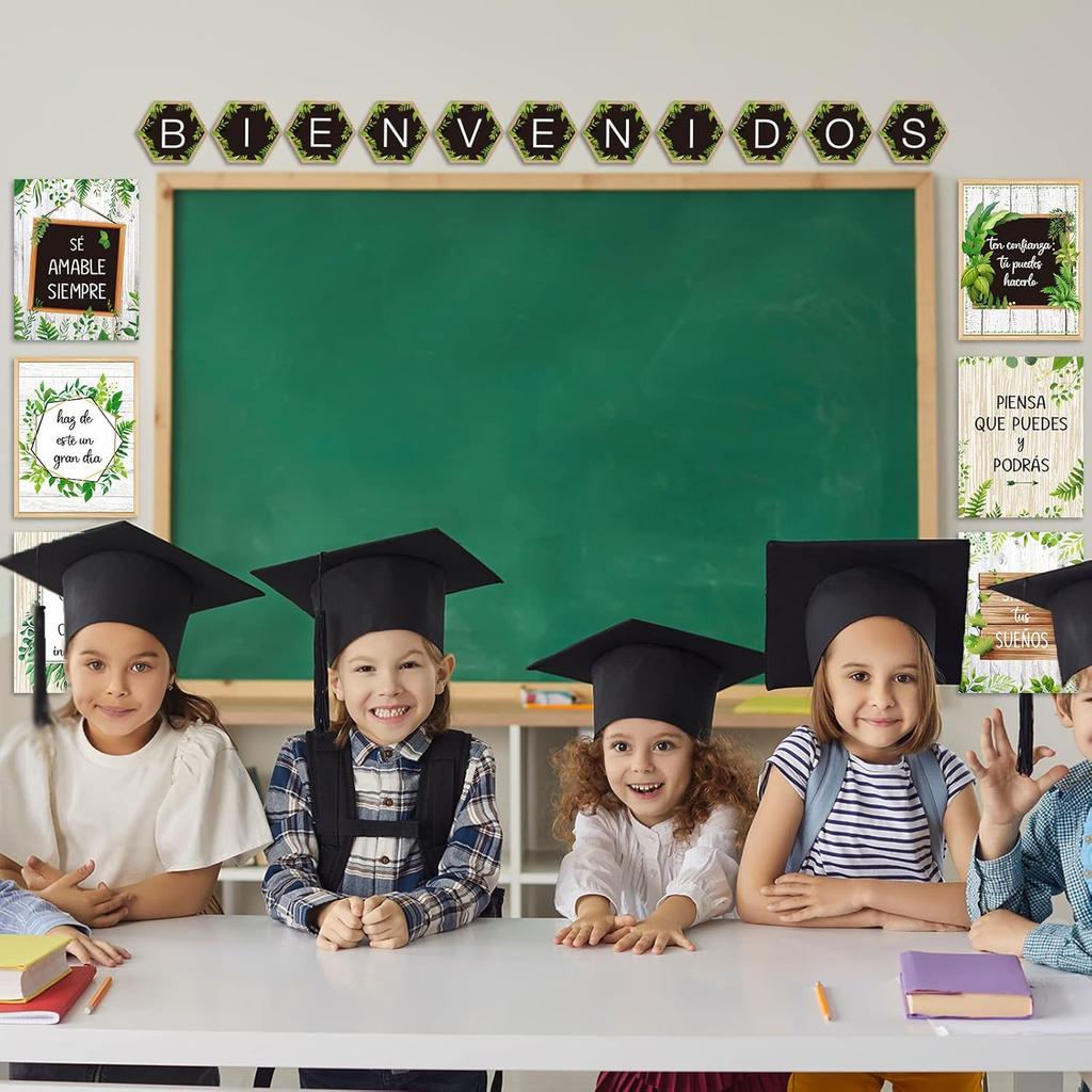 gisgfim 19 Pieces Bienvenidos Spanish Posters Spanish Motivational pirational Banner with Adhesive Dots for Kids Students Teacher Classroom