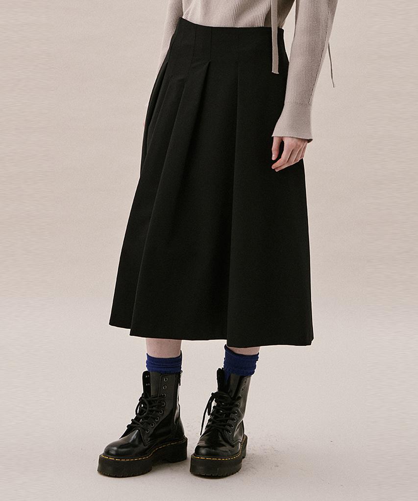 Awi Uneven Tuck Skirt_Black