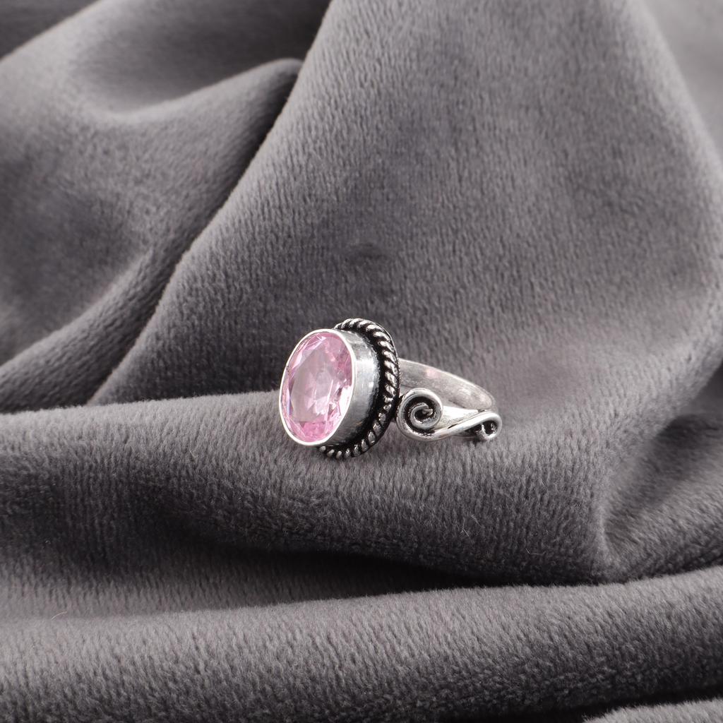 Morganite Ring, Handmade Gemstone 925 Solid Sterling Silver Ring Dainty Jewelry, For Engagement Gift