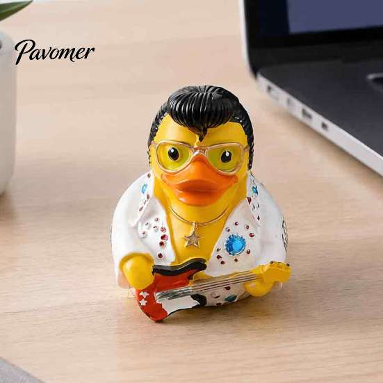 Unique Gift for Musicians Rock & Roll Duck Figurine, Resin Jumpsuit Statue with Guitar And Figurine Desktop Car Dashboard Decoration, Collectible