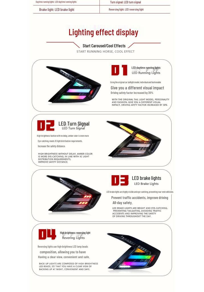 16-21 Civic Gen 10 Mugen Edition RGB Tail Lights with Flowing Turn Signals