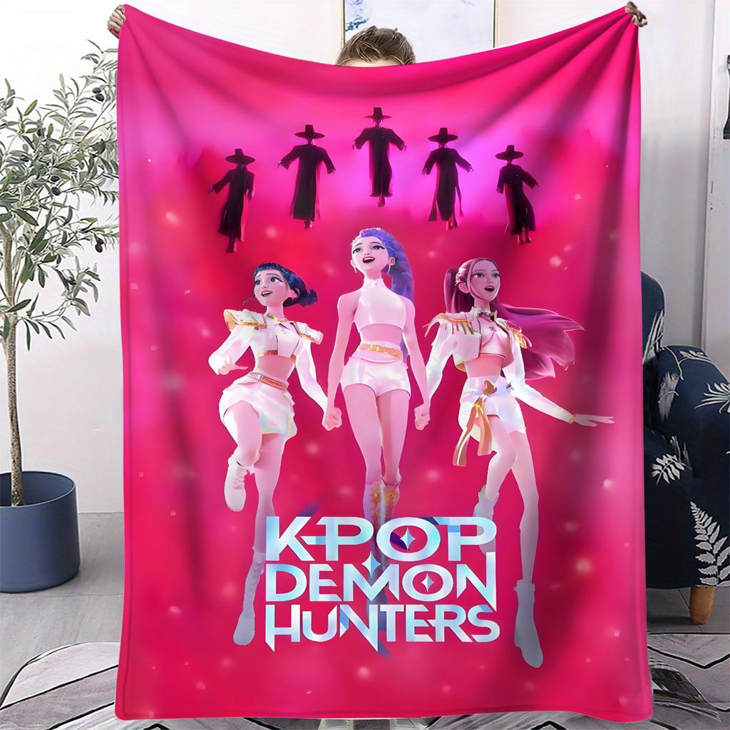 K-Pop Demon Hunters Blanket Girls Boys Plush Throw Blanket Novelty Warm Blanket All Season Huntrix Fan Gift for Office Travel