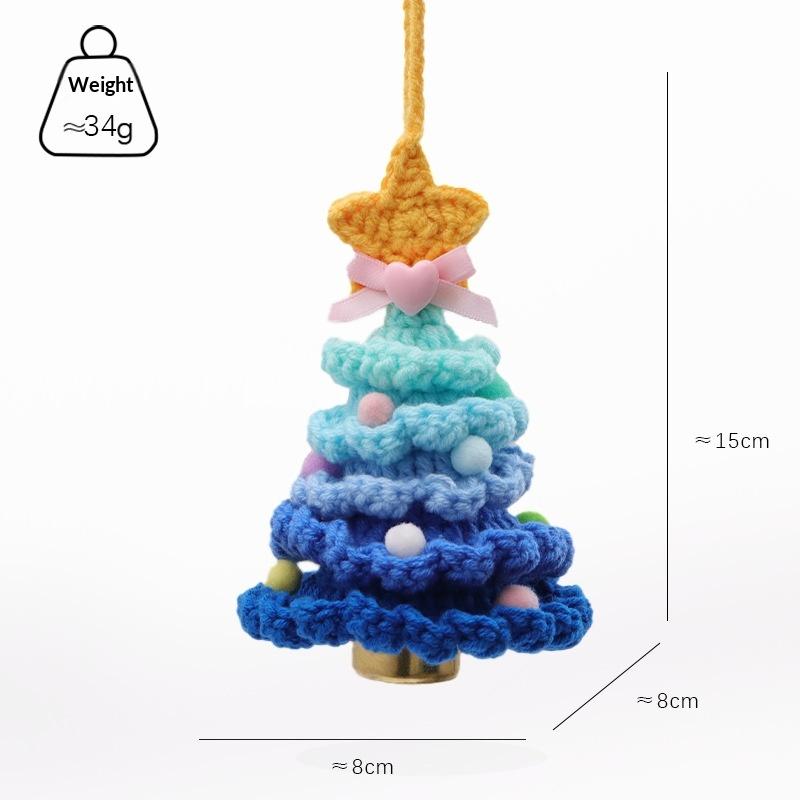Fluffy Knitted Crochet Christmas Tree Pendant with Jingle Bell for Xmas Stocking Stuffer Home Holiday Party Decor
