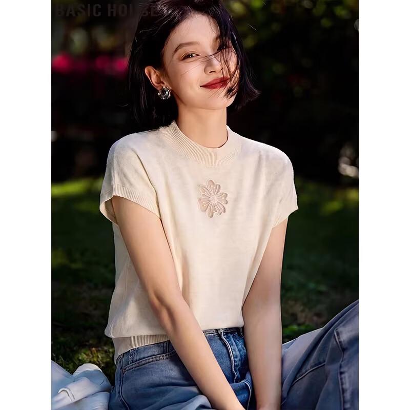 Basic House Apricot Knit Short Sleeve T-Shirt S