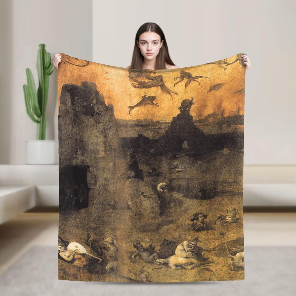 Hieronymus-Bosch Le Jardin des Délices Terrestres Couverture Tricotée Velours Art Super Douce Couverture Jetée pour Couvre-lits Couette