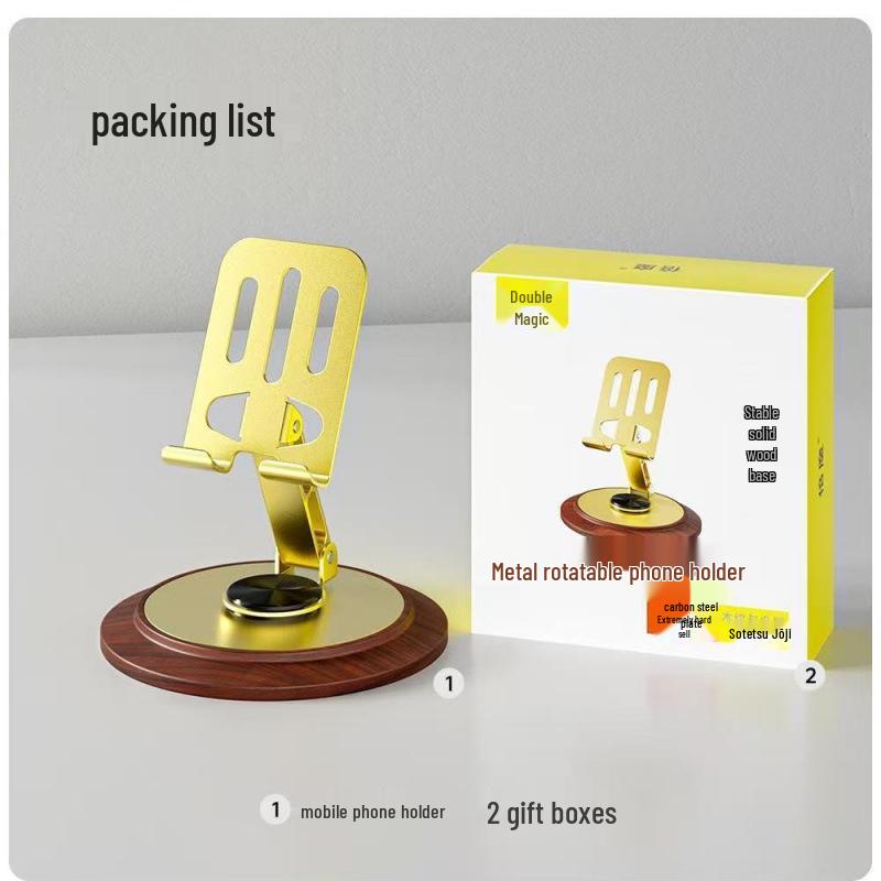 Tycoon Gold Rotating Wooden Base Phone & Tablet Stand