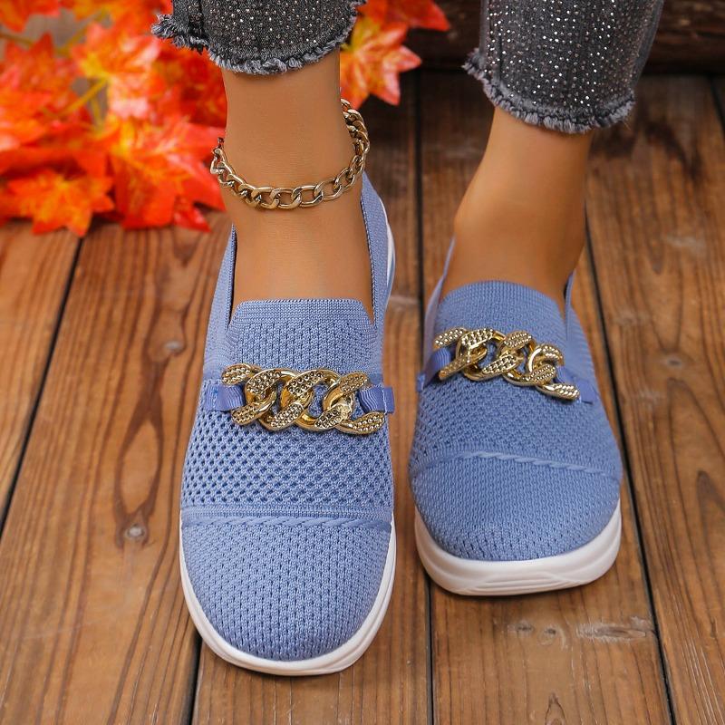 Women's Spring Flat Round-Toe Breathable Knit Loafers.
