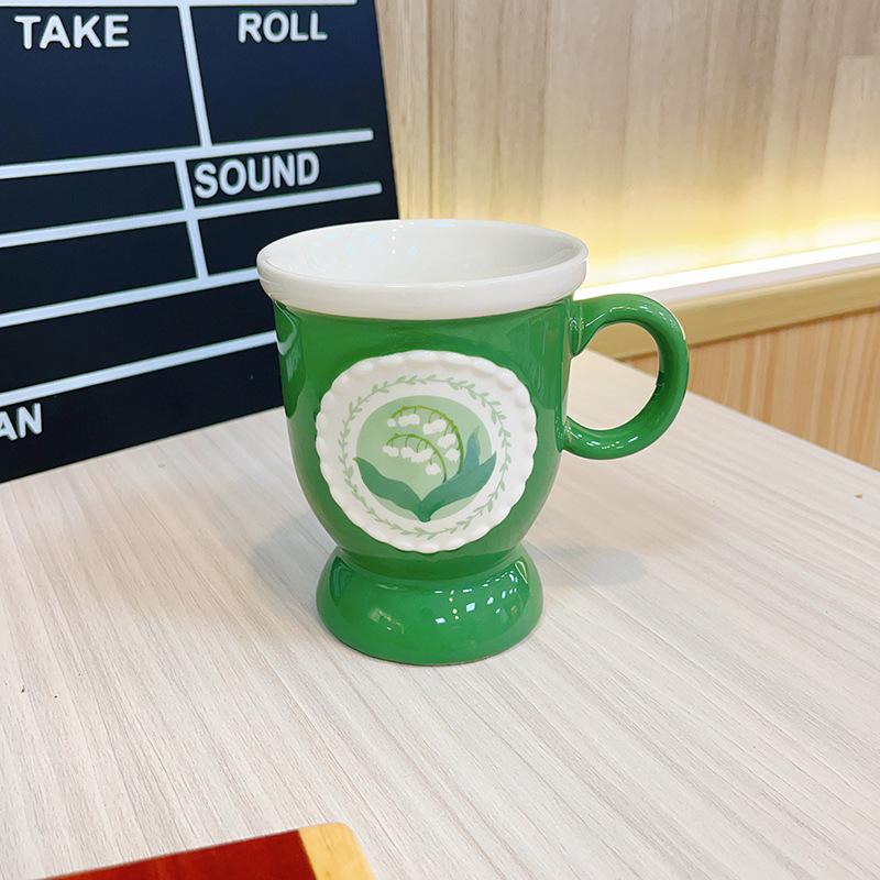 

Premium Retro Tall Ceramic Cup Floral Lily of The Valley Lace Water Cup Mug Coffee Cup Gladiolus Flowers Gift Cup 320ml