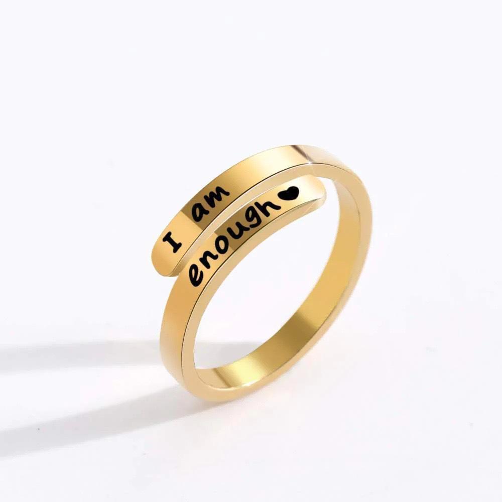 S925 Sterling Silver Women s Retro  I Am Enough  Open Ring Adjustable S925 Sterling Silver
