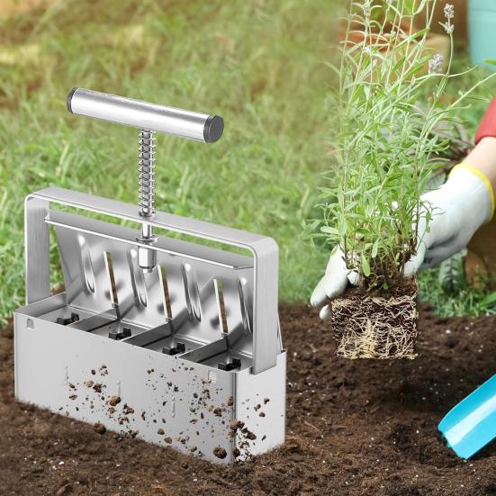 

Ручной ручной прибор для изготовления блоков почвы с удобной ручкой, устойчивый к коррозии, многоразовый инструмент для изготовления блоков для сада серебряный