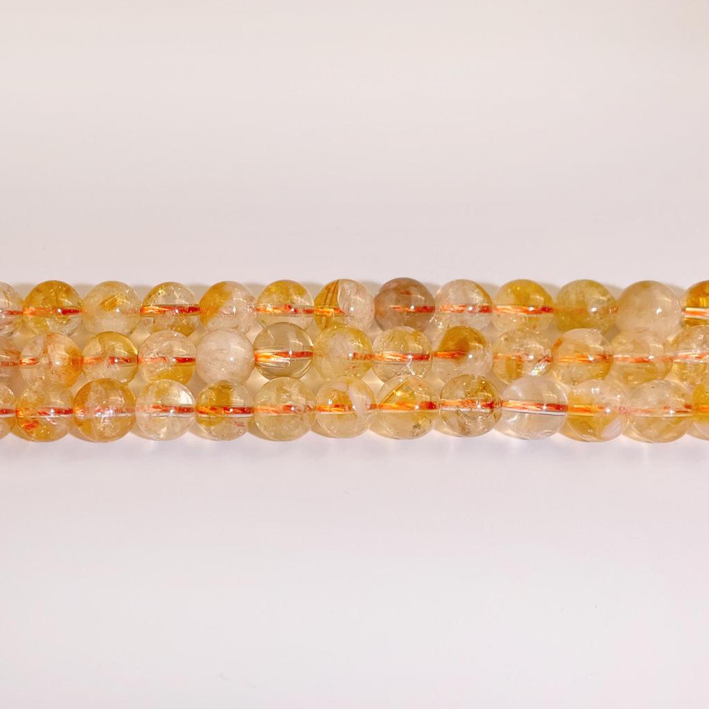 Jing Xi Ji Natural Yellow Rutilated Quartz Round Beads for DIY Jewelry