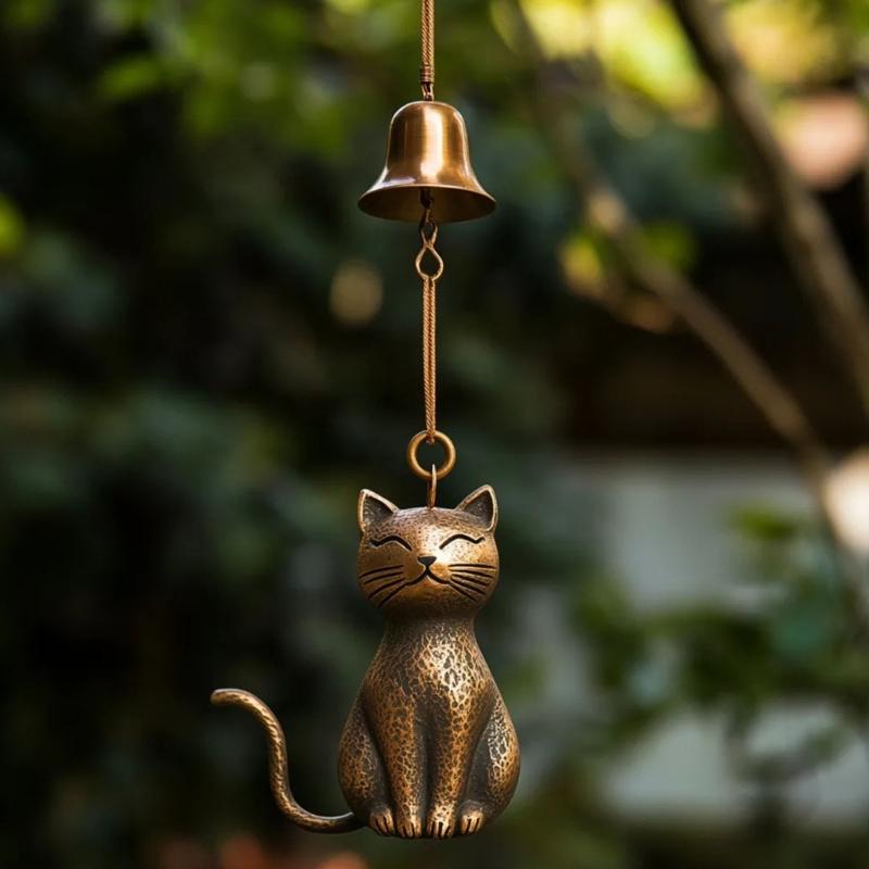 Bronze Finish Kitten Shape Wind Chimes with Durability Nylon Cords Perfect Gift for Kitten Lover Home Decoration