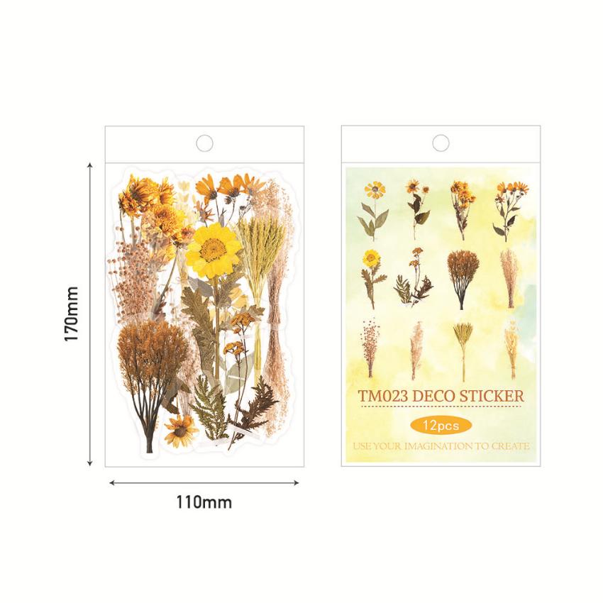 

Plant Flower Floral Decorative Journaling Supplies Big Size Transparent Waterproof Cottagecore Stickers DIY Sticker 5 Styles жовтий