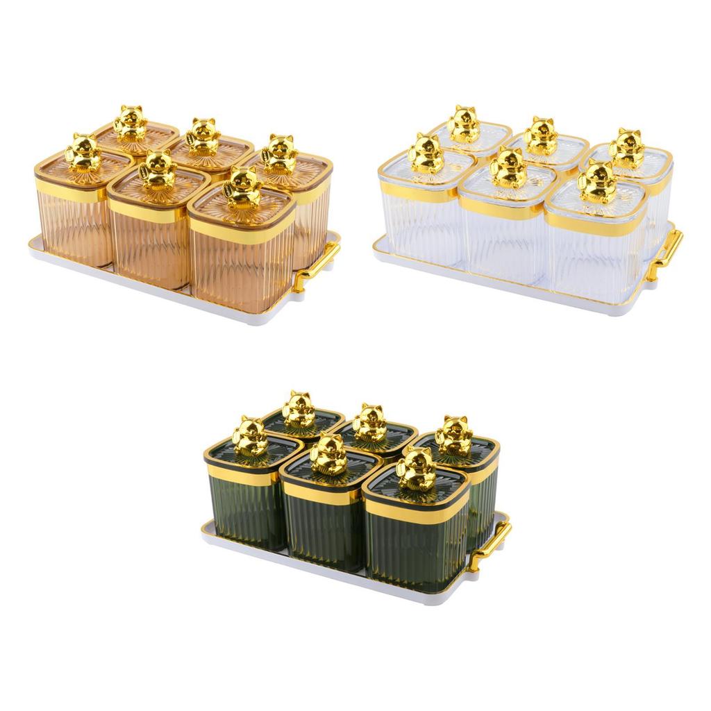 Sugar Jars 6 Grids Multifunctional Dry Fruit Jars with Lid Food Storage Container for Kitchen Party Home Dining Room Fruit