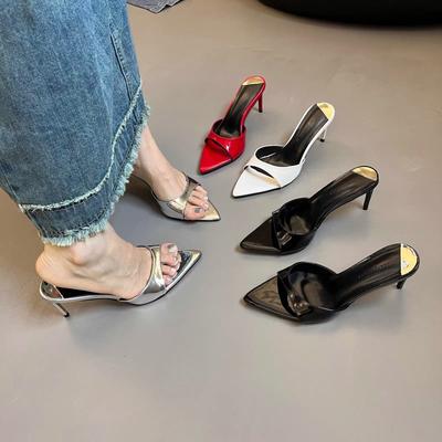 Internet Celebrity Fashion Show Legs Long High Heels Slippers Women 2025 New Summer Wear Pointed Toe Stiletto Word Sandals