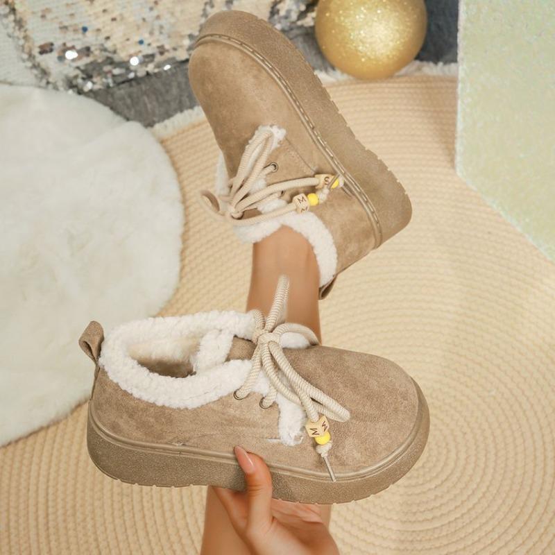 Fashion Lace-up Cotton Shoes Women 2025 Winter New Versatile Outside Wear Ankle Boots Padded Thickened Warm Casual Suede Snow Botas