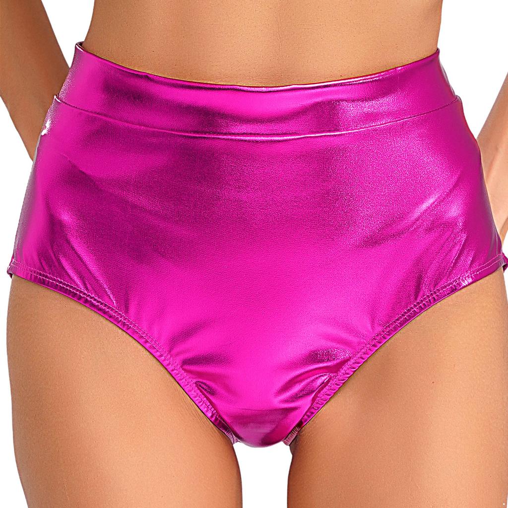 Womens Metallic Shiny Booty Shorts for Dance Parties Music Festivals and Rave Events with High Cut Design