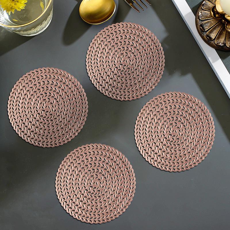 4PCS Creative Hollow Cup Mat Vintage Wheat Coasters Table Placemat Heat Insulation Decorative Doilies for Home Kitchen Dining