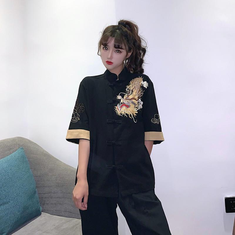 Chinesisches Hanfu Shirt Damen - Traditionelle Cheongsam Bluse Mit Stickerei