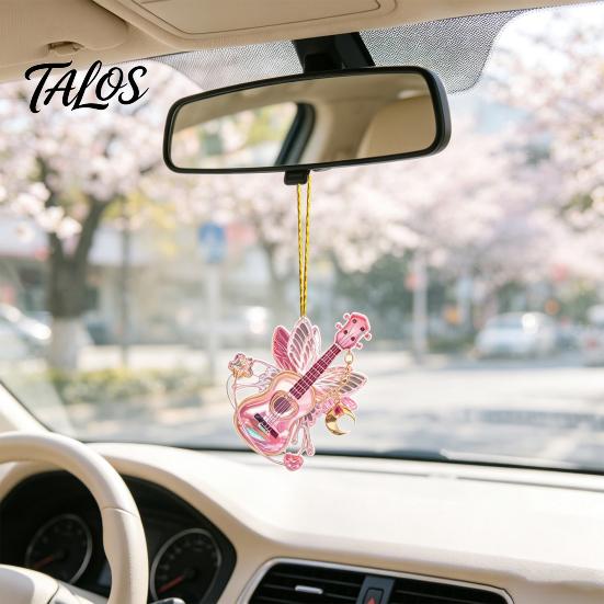 Festival Decorative Ornaments Pink Guitar Butterfly Ornament, Acrylic Music Hanging Decor with Rose Themed Christmas Decorations And Quote,