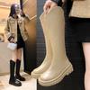 New Women High Boots Fashion Woman Non-slip Waterproof Winter Zipper PU Leather Knee High Boots Women Chunky Platform Long Boots