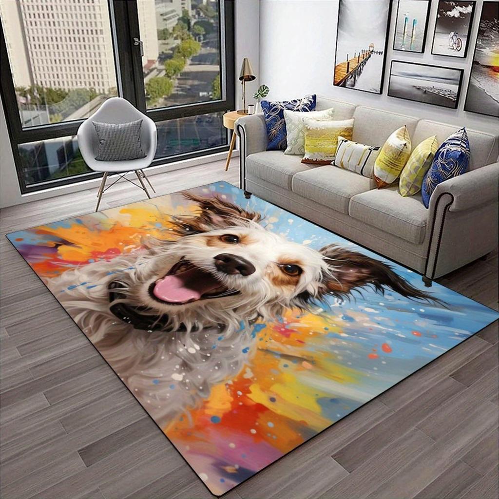 Happy Dog Rug: Spread Joy with Vibrant Colors Pet Lover Gifts Abstract Animal Art Carpets Anti slip carpet can be machine washed