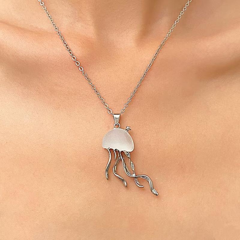 

2025 New Fashion Colorful Drip Oil Jellyfish Pendant Necklace for Women Simple Imitation Pearl Beaded Clavicle Chain Zircon мідний