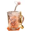 Children's Heat-Resistant Cute Cartoon Straw Glass Cup with Handle and Measurement Scale