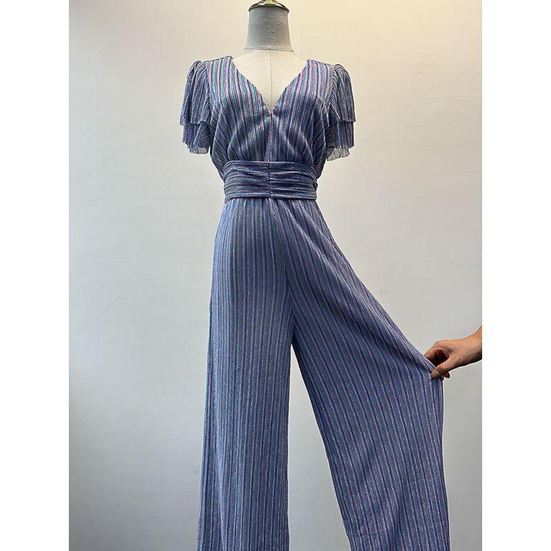 

Комбинезон в цветную полоску ~ День экспорта + Mo * Чистый Оригинал С высокой талией Текстурный Комбинезон с драпировкой Праздничная вечеринка Чаепитие Purple Color Strip Pants S