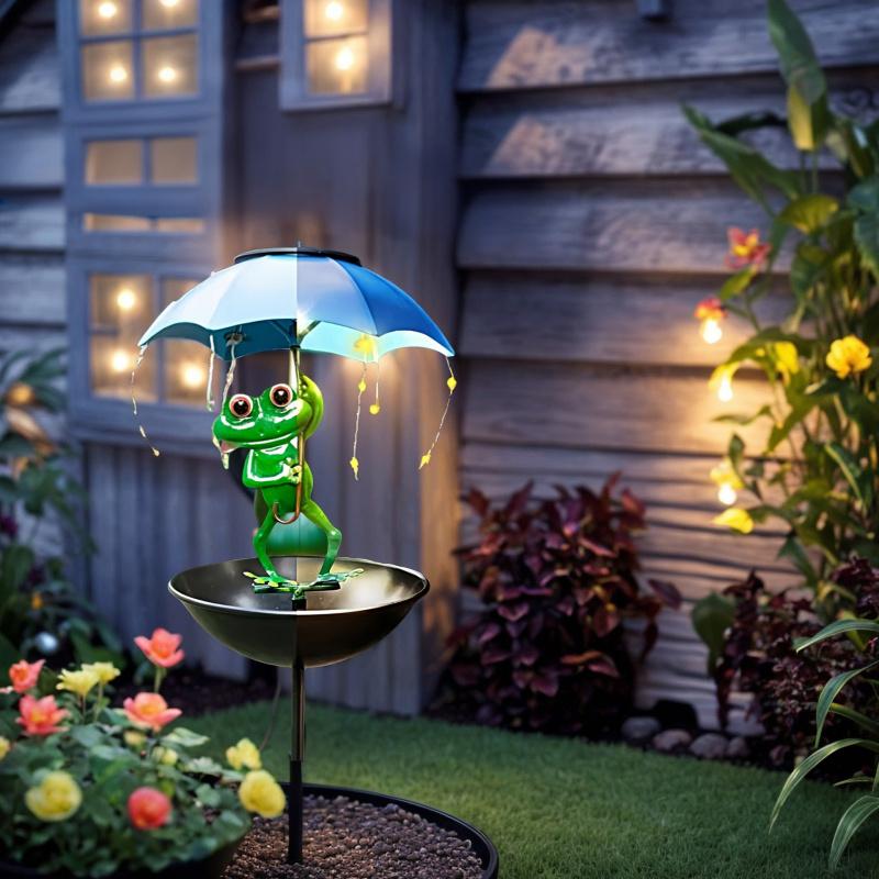 Creative Frog Umbrella Holding Solar Iron Art Ornament bird feeder for Outdoor Garden Courtyard Decorative Sign Suitable