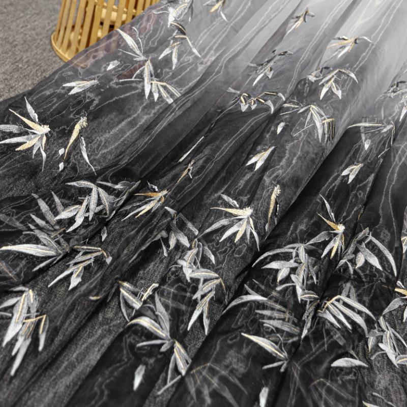 100x150cm Chinese classical style Printed bamboo leaf chiffon embroidery fabric For DIY hanfu shirts doll cloth