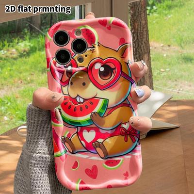 Phone Case: 2D Flat, Fits iPhone 12 Pro To 18, Phone Accessory, Capybara Eating Watermelon, Perfect Gift for Christmas and Halloween