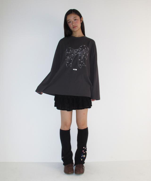 RONRON Dot Ribbon Over Fit Long Sleeve Charcoal