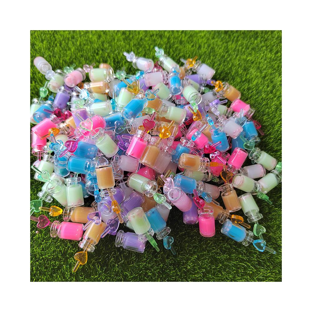 100Pcs Luminous Mini Resin Juice Straw Cup Drinks Miniature Ornament Tiny Bottles for DIY Garden Doll House Children Toys